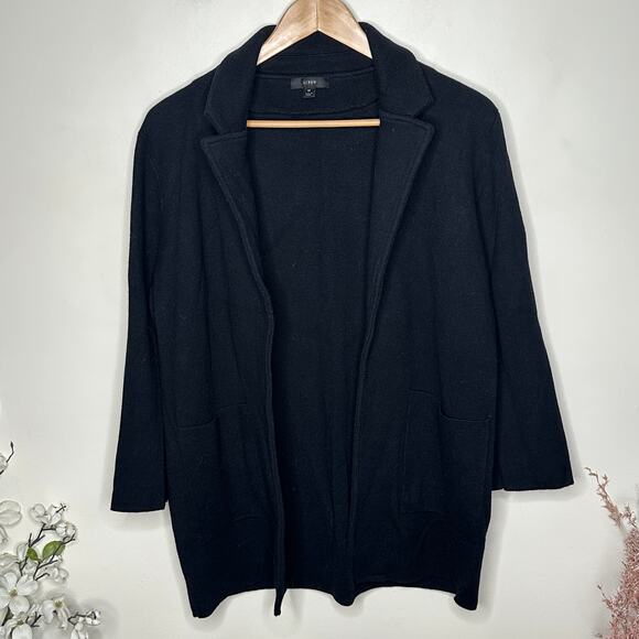 J. CREW Sophie Open Front Sweater Blazer Merino Wool Cotton Black Sz M {3E20} - Picture 2 of 6